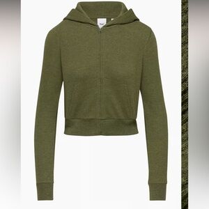 Aritzia TNA Waffle Zip Hoodie, size medium in color Fatigue Green